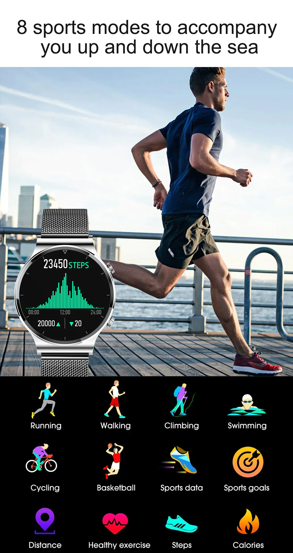 Enjoy Sports - New Sport and Fitness Android iOS Smart watch for Men.