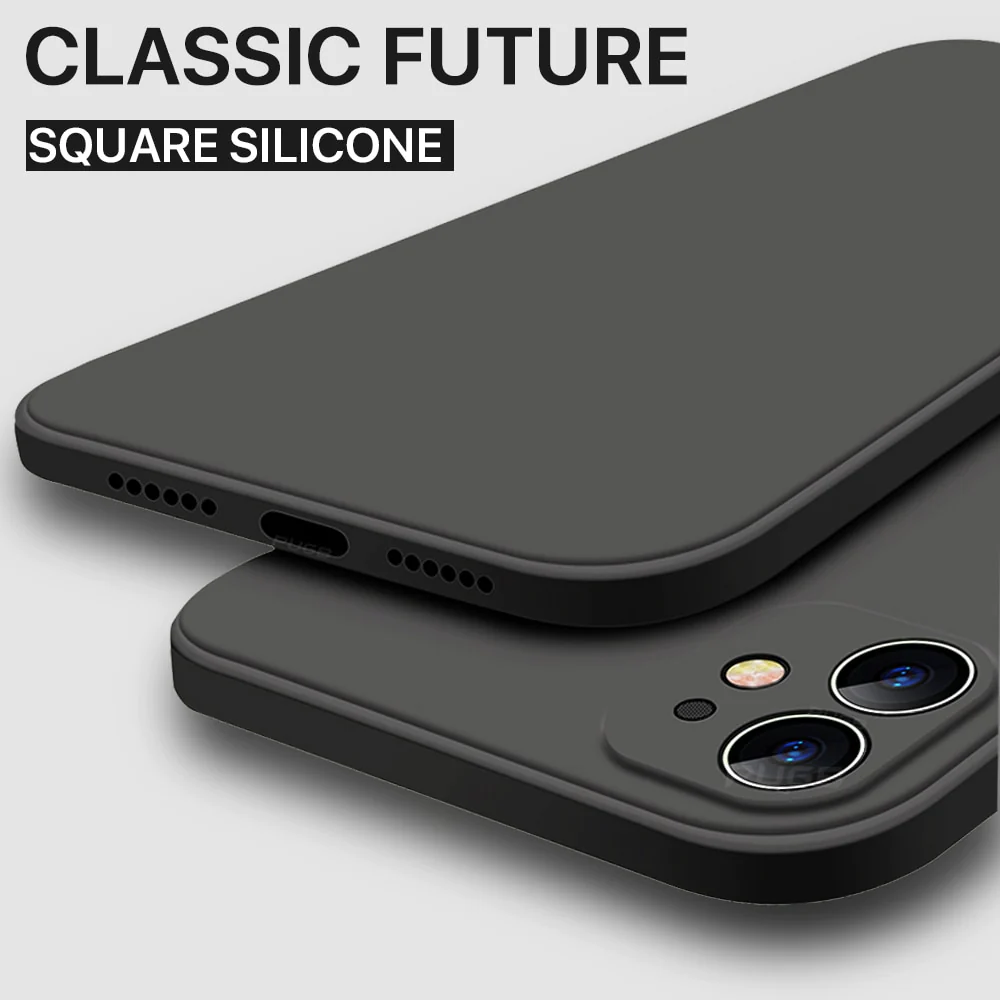 Original Square Liquid Silicone Shockproof Case for iPhone.