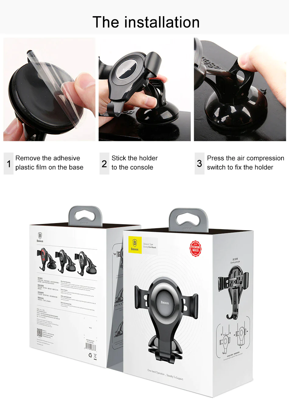 Baseus 360° Rotation Suction Type Car Phone Holder