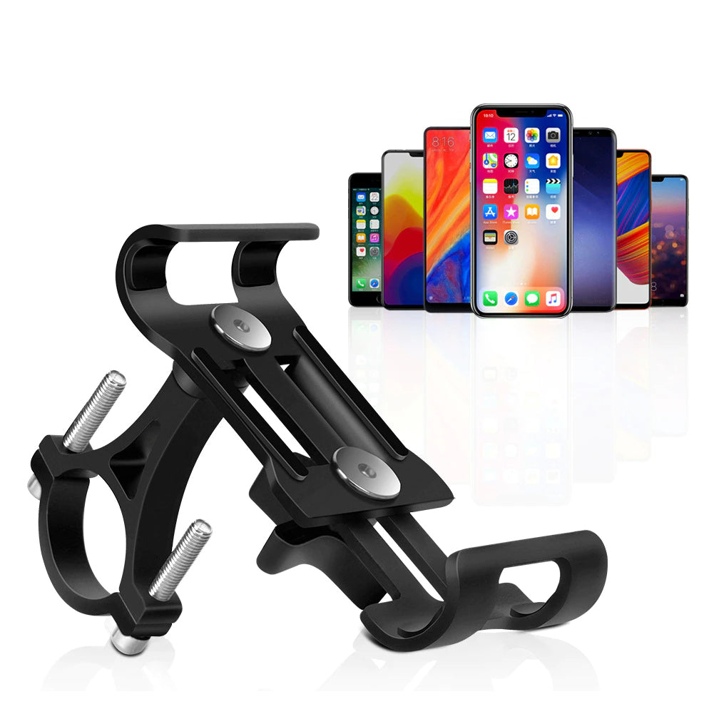 Our Bicycle Mobile Phone Bracket is made of high-quality aluminium alloy, durable, and not easy to rust. Easy to install and remove, lightweight and portable size, it can be installed on car motorcycle electric bicycles, and other vehicles.  Securely mount your mobile phone to your bicycle or motorbike with the Riders Aluminium Alloy Mobile Phone Bracket. Made of durable aluminium alloy, this bracket is compatible with most smartphones and offers a stable and accessible viewing angle while riding.